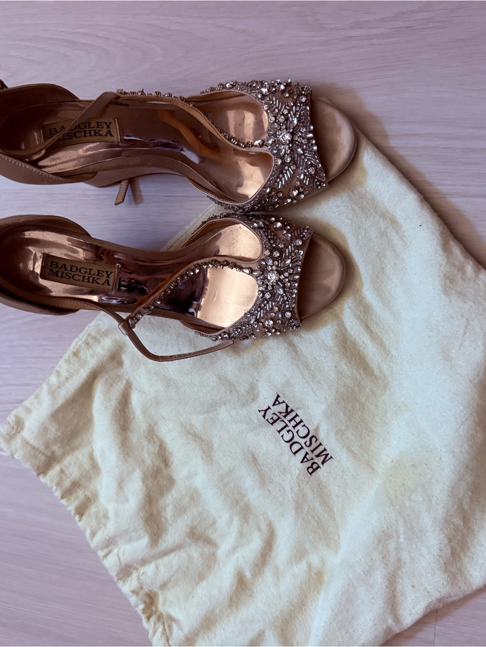 Badgley Mischka Rose Gold Beaded Open-Toe Heels